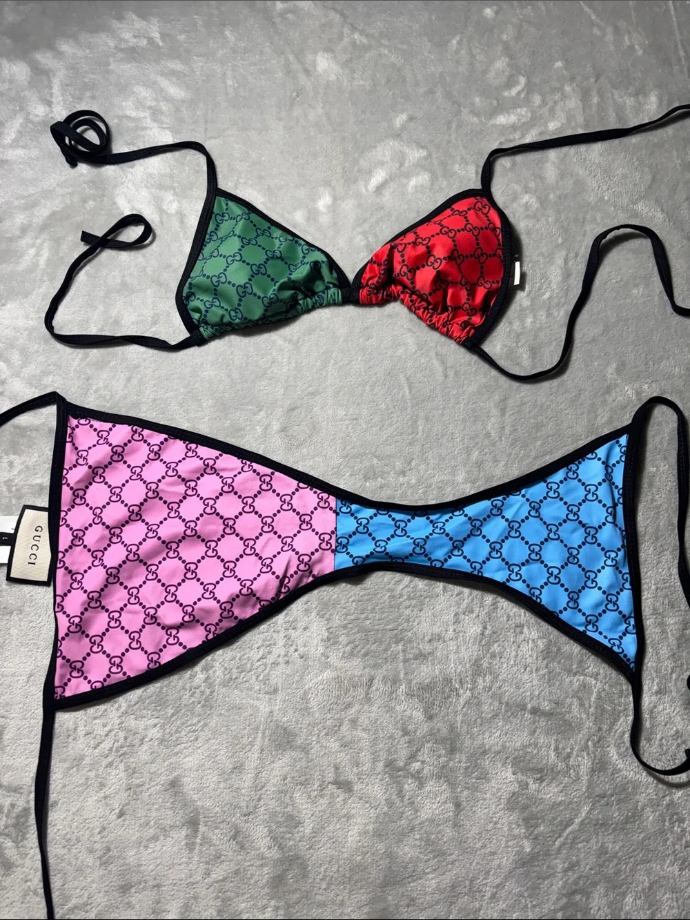 Gucci Multicolor GG Logo Triangle Bikini Set - Pink, Blue, Green & Red